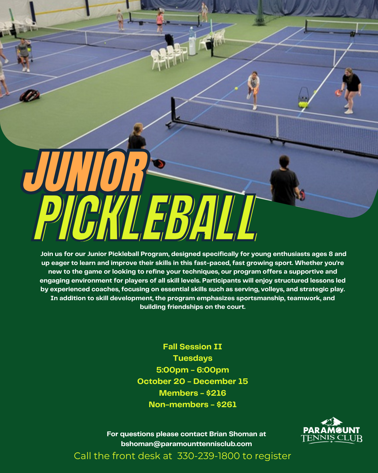 Junior Pickleball Fall Session II flyer